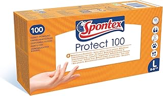 Spontex Protect Einmalhandschuhe aus Vinyl, ungepudert und latexfrei, vielseitig einsetzbar, in praktischer Spenderbox, Größe L, 100er Pack,