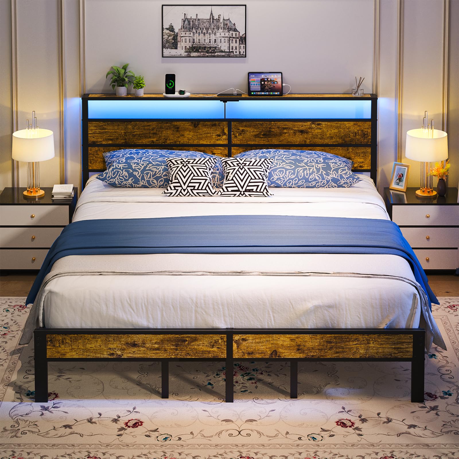 Photo 1 of *************MISSING PARTS************
Liians King Size Bed Frame with USB Type C Charging Station Headboard, Smart LED Lights, Metal Platform Noise Free, No Box Spring Needed, Easy Assemably