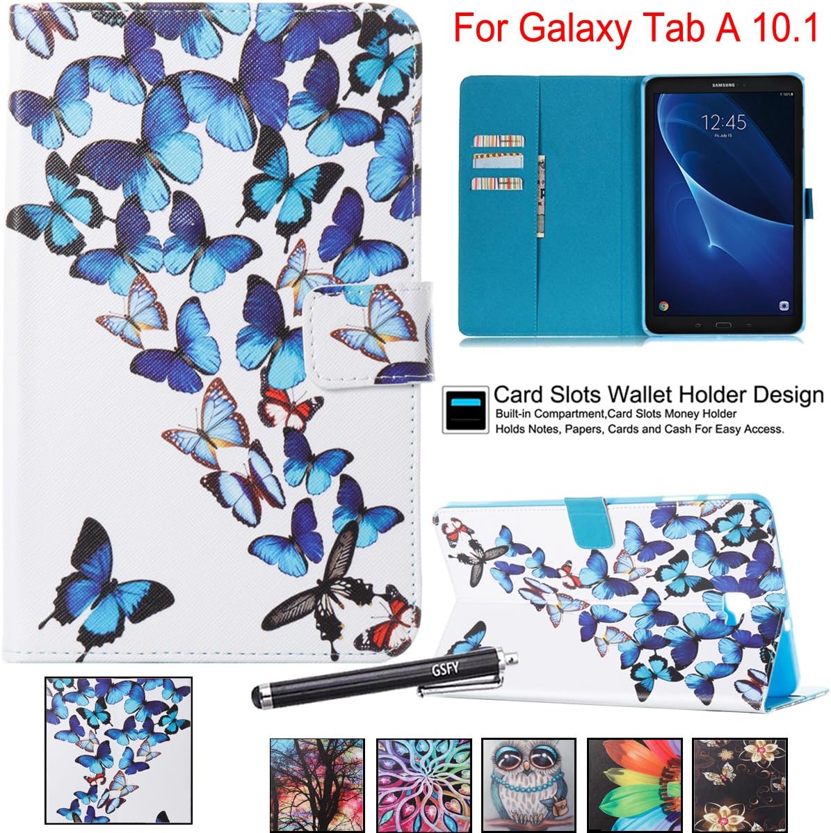 Galaxy Tab A 10.1 Case Cover - Newshine Colorful PU Leather Magnetic Closure Stand Cover with Card Holder for Samsung Galaxy Tab A 10.1 inch Tablet Model SM-T580/T585, Flying Butterfly