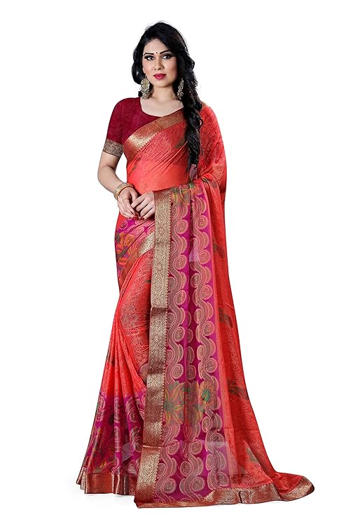 Womens Brasso Saree With Blouse Piece (Multicolour)