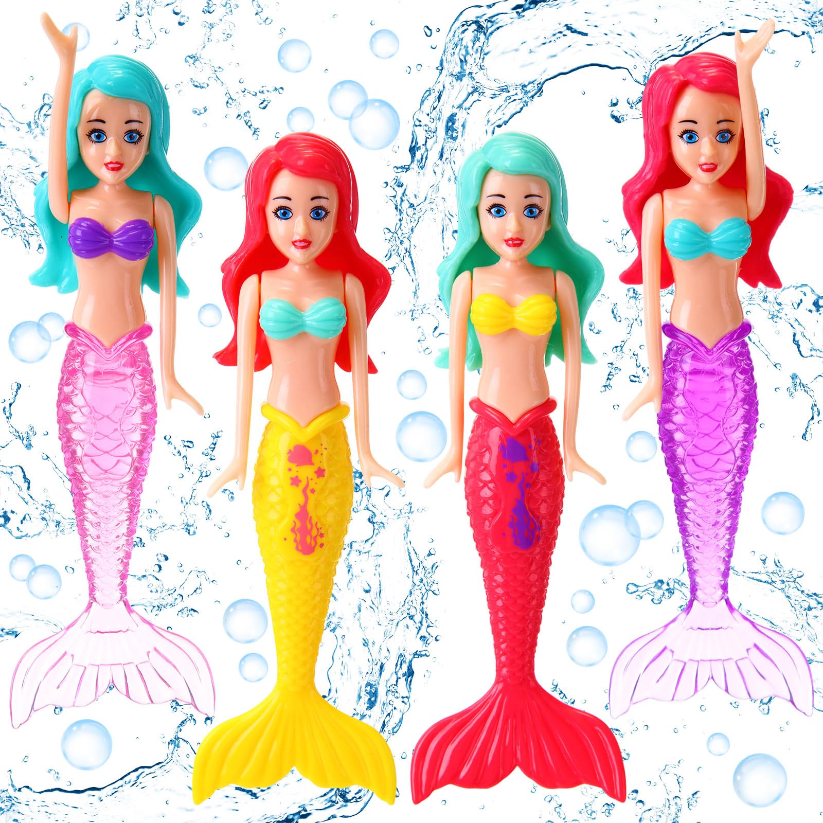 Civaner 4 Pieces Mermaid Dive Toys Mermaid Bath Colorful Pool Toys Swimming Pool Games for Boys Girls Teens Adults(Funny Style)