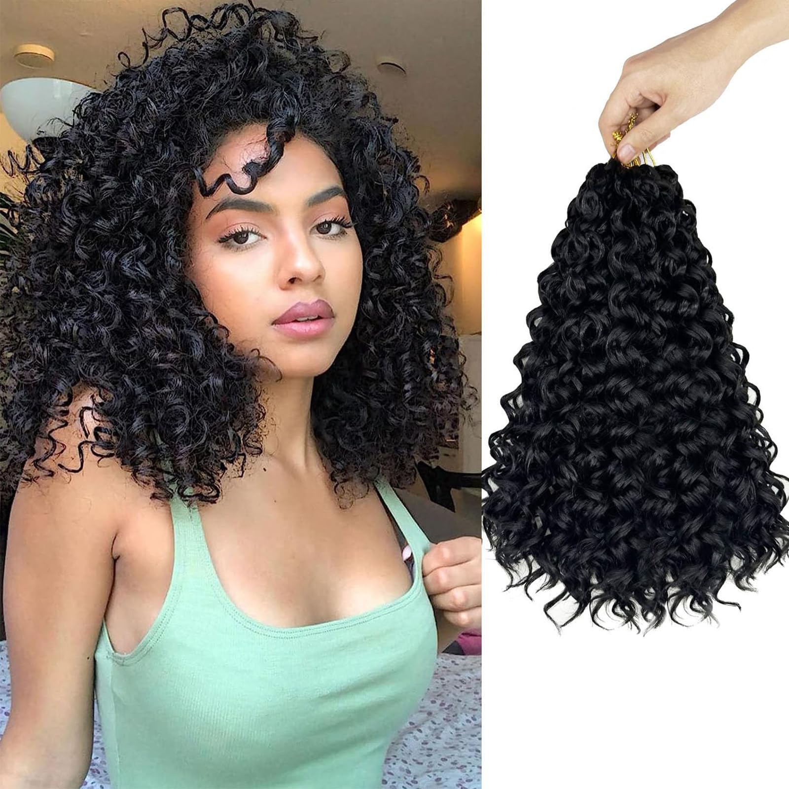 GoGo Curl Crochet Hair 14 Inch 8 Packs Ocean Deep Wave Crochet Braids Hair Extensions Synthetic Curly Crochet Hair Extensions for Black Women(1B) — image 1