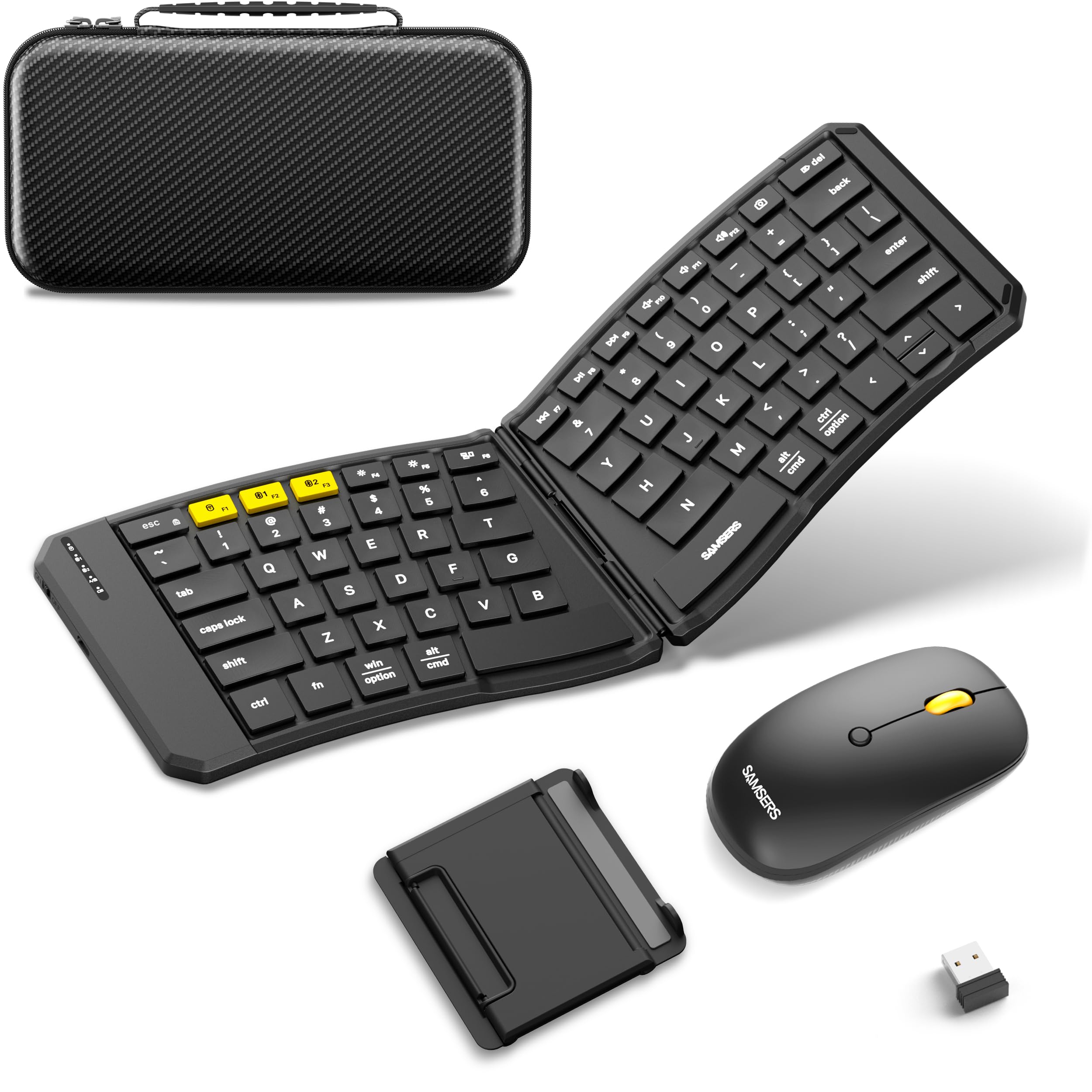 Photo 1 of Ergonomic Foldable Keyboard and Mouse, Samsers KM09 Split Folding Bluetooth Keyboard Combo, 2.4G + BT5.0 x2, 6-Row Layout Portable Travel Keyboards & USB-C Wireless Mouse for iOS Android Windows MacOS