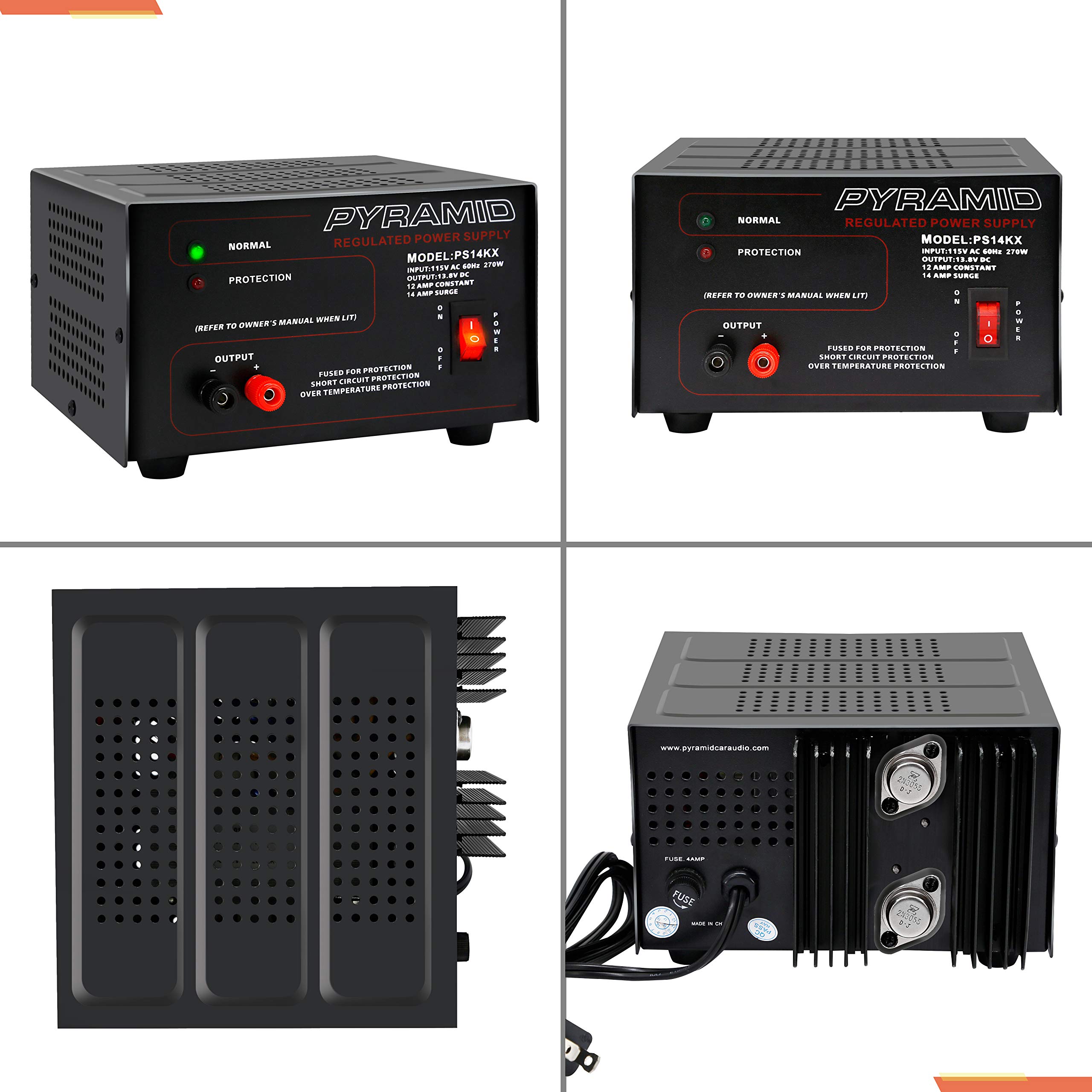 Pyramid Universal Compact Bench Power Supply- 12 Amp Linear Regulated Home Lab Bench-top AC-to-Dc 12V Converter w/ 13.8V Dc 115V AC 270W Power Input, Screw Type Terminals, Cooling Fan- PS14KX.5