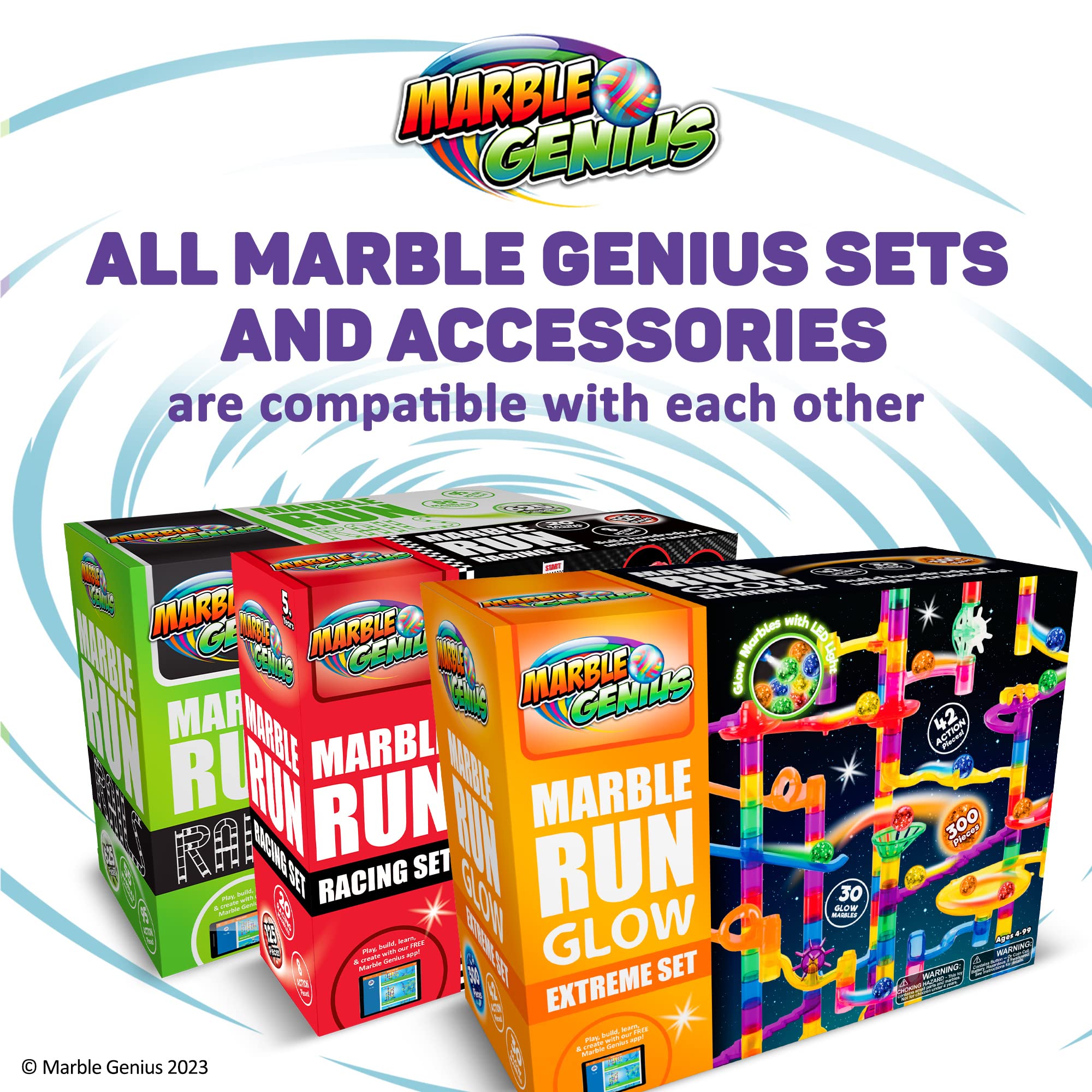 Marble Genius Marble Racing Booster Set - 10 Pieces Total (Marbles Not Included), Construction Building Blocks Toys for Ages 3 and Above, with Instruction App Access, Add-On Set