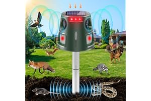 Solar Powered Animal Deterent, Ultrasonic Animal Control Device with Motion Sensor and FIashing Light, Waterproof Outdoor Ani