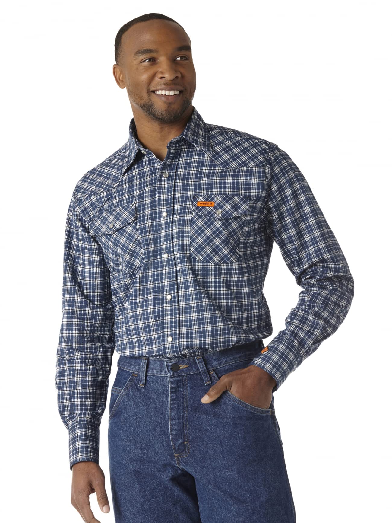 WranglermensFr Flame Resistant Western Long Sleeve Two Pocket Snap Shirt
