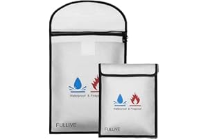 FULLIVE Fireproof Document Bag - 15"X11" Fireproof Safe Bag, 7"x9" Money Pouch Envelope, Non-Itchy Silicone Coated File Storage, Waterproof Document Holder, Money Bag with Zipper
