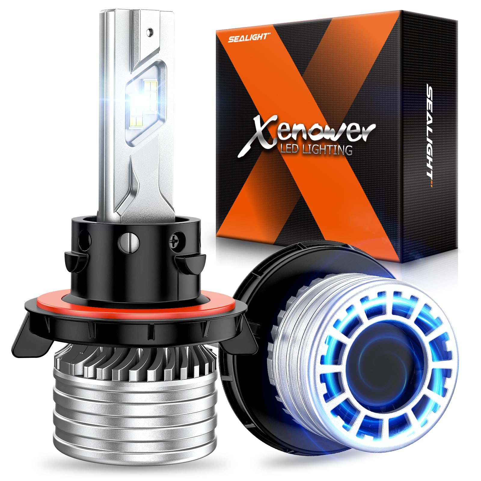 SEALIGHT H13 LED Fog Bulbs, 70000LM Brightness, 6500K Cool White, IP67 Waterproof Headlight Bulbs with Cooling Fan, Automotive Replacement Bulbs, Pack of 4 Image