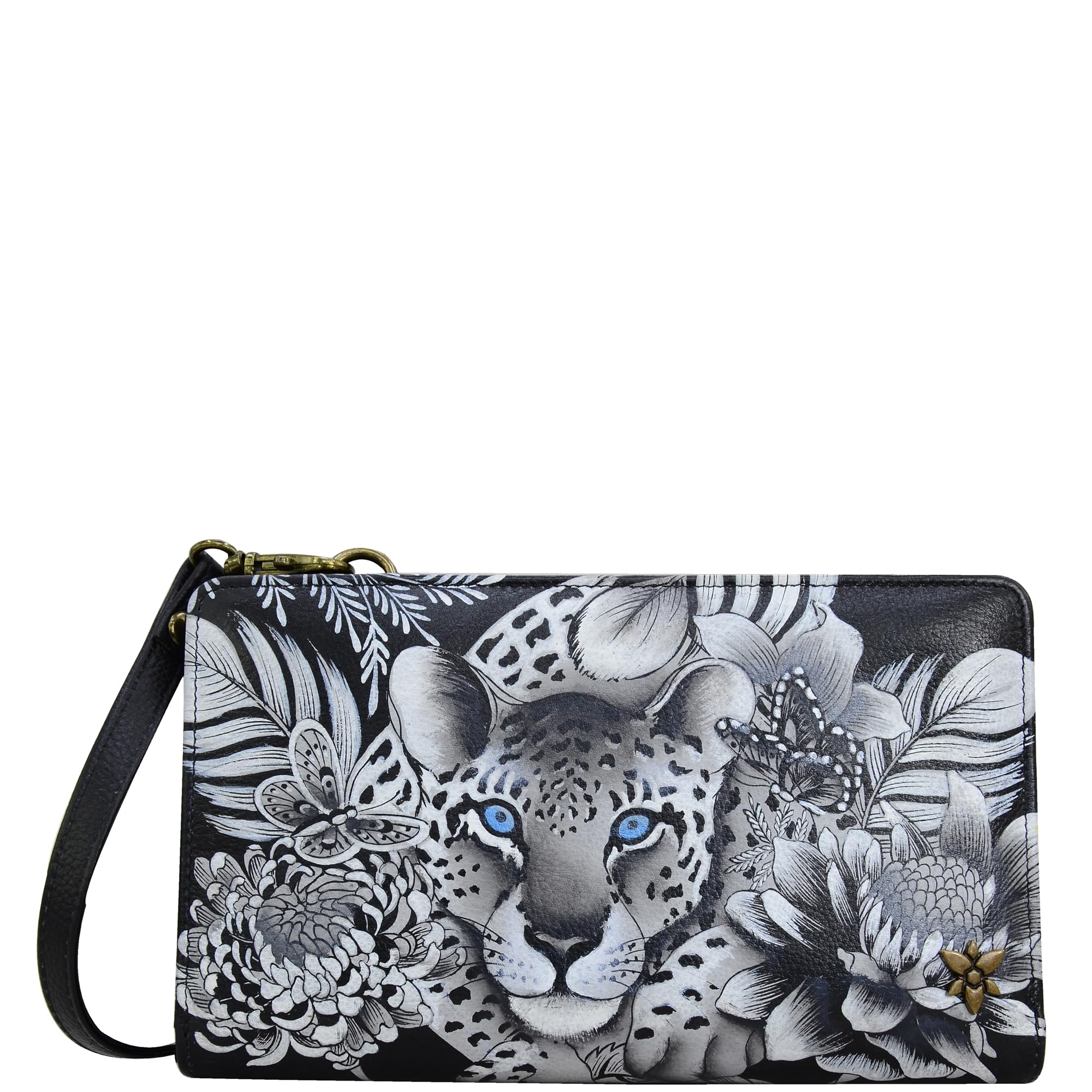 Anuschka Hand-Painted Women’s Genuine Leather RFID Blocking Organizer Wallet - Cleopatra's Leopard