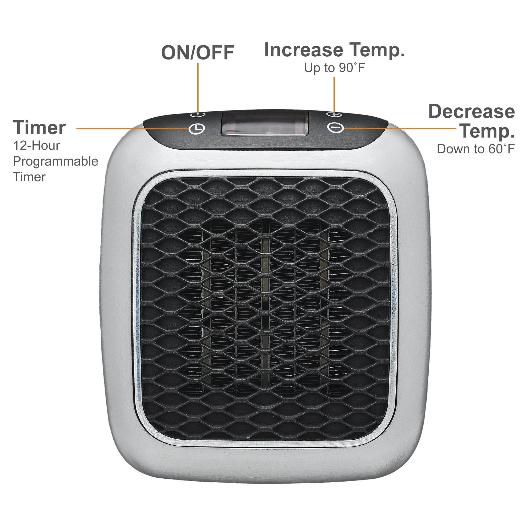 Ontel Handy Heater Turbo Wall Outlet Small Space Heater with Adjustable Thermostat, Programmable 12-Hour Timer, Auto Shut Off - Quiet, Space-Saving, Ceramic (Packaging May Vary) (Turbo Heat)