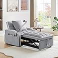 KINFFICT Sleeper Sofa Chair Bed, Convertible 3-in-1 Sofa Armchair, Adjustable Sleeper Chair with Pullout Bed, Single Lounger Futon Chair Bed with Side Pockets for Living Room (Grey)