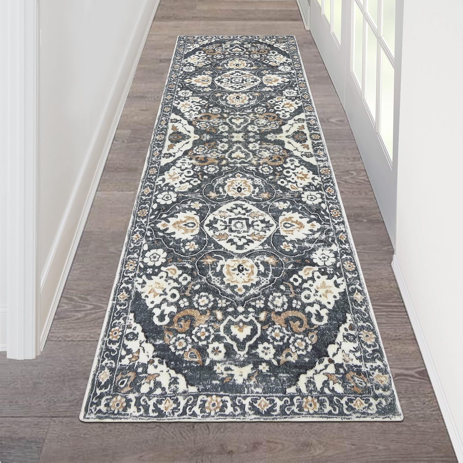 HEBE Hallway Runner Rug 2'x6' Washable Vintage Distressed Area Rugs Non Slip Laundry Rug Runner Boho Floor Carpet Runners for Hallways Entryway Laundry Room Kitchen Bathroom Image