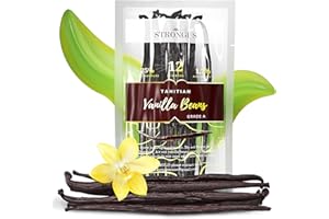 STRONGUS 12 Large Tahitian Vanilla Beans - Vacuum Sealed Grade A Vanilla Pods - Rich, Creamy Flavor & Aroma - Ingredients for Baking, Homemade Extract, Paste, Brewing, Coffee, Cooking - 12-Pack