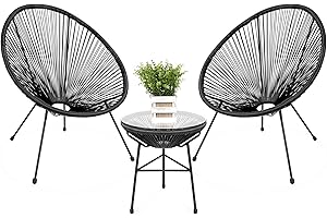Best Choice Products 3-Piece Outdoor Acapulco All-Weather Patio Conversation Bistro Set w/Plastic Rope, Glass Top Table and 2 Chairs - Black