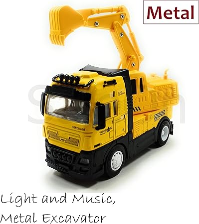 SaleOn Diecast Pull Back Construction Vehicles Excavator Car Truck Metal Toy Engineering Trucks Car with Sound and Light Effect Toy for Kids Children Gift(Assorted Colors)-1117