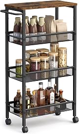 VASAGLE 4-Tier Trolley Space-Saving Kitchen Cart 22 cm Deep Steel Frame