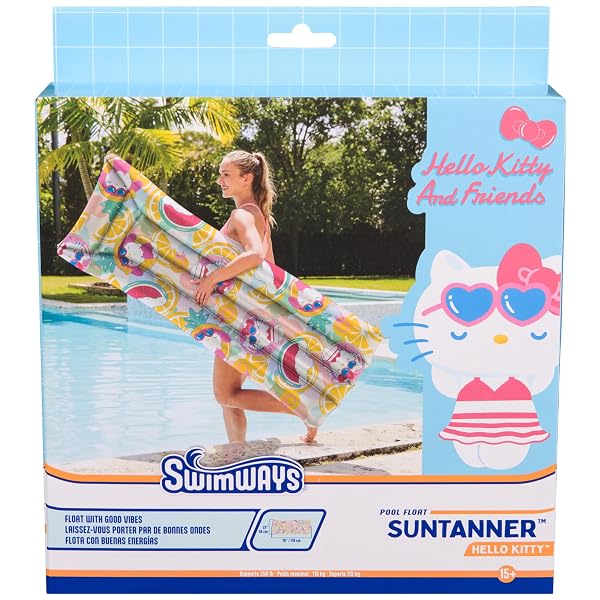 SWIMWAYS HELLO KITTY SUNTANNER POOL FLOAT, INFLATABLE FLOATS & TOYS, SWIMMING POOL ACCESSORIES & BEACH ESSENTIALS FOR TEENS AGED 14 & UP