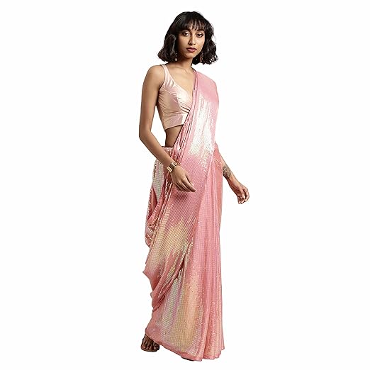 Womanista georgette with Blouse Piece Saree (WM1161_ Pink_ Onesize)