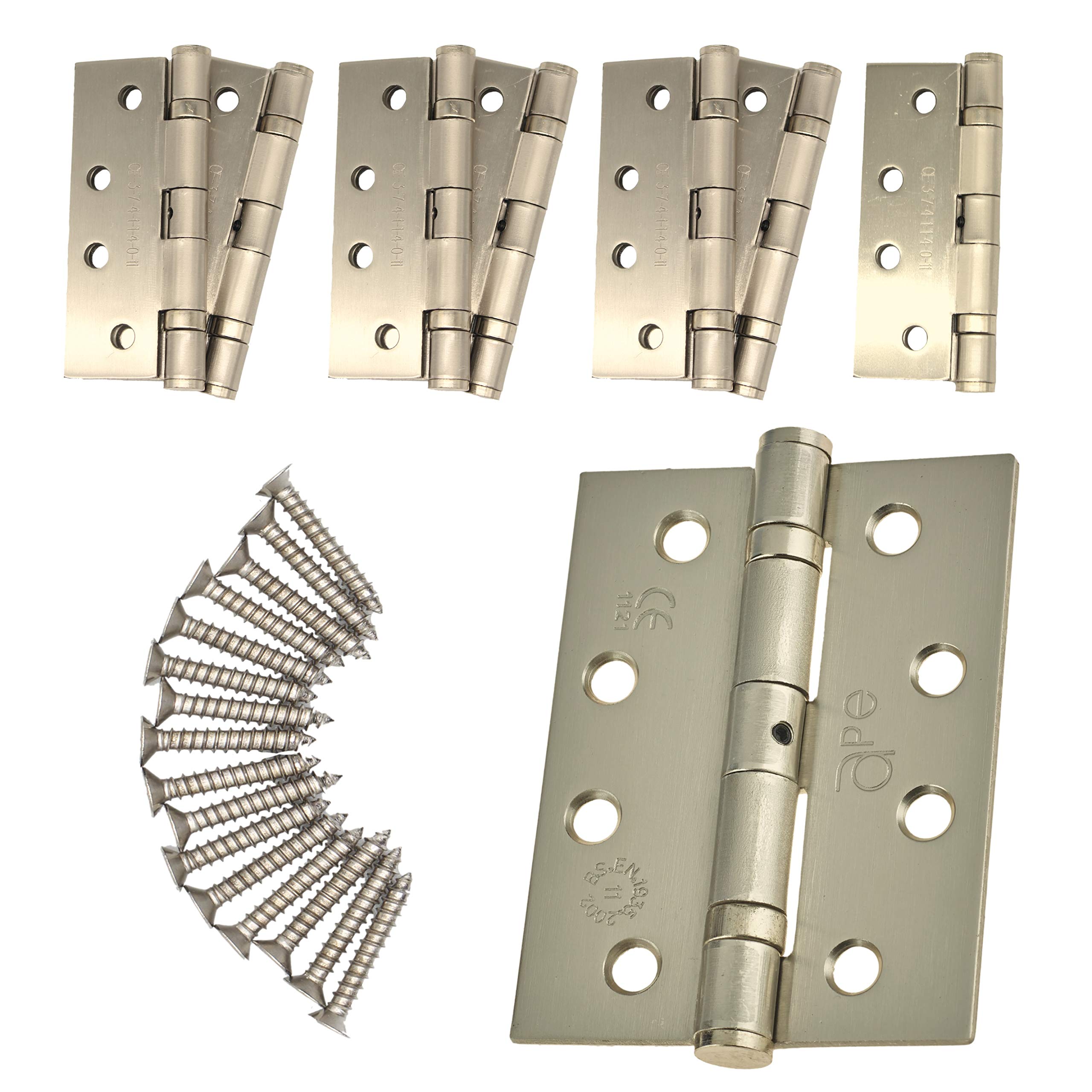 Door Hinge 4" / 102mm Satin Nickel Ball Bearing Washer CE Grade 11 for Fire Door 4 Pair