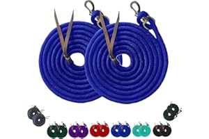 Majestic Ally 14' Pack of 2 Poly Training Lead Rope with Leather Popper for Horses & Livestock – 14 Foot Long and 5/8 inch Thick - Replaceable Heavy-Duty Bolt Snap (Royal Blue)