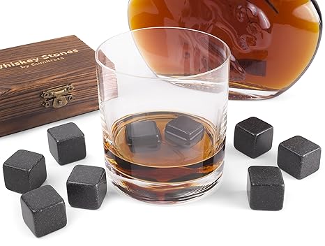 Cumbreca Whisky Steine, Geschenkset aus 9 Granit Eis-Steinen, Kühlung von Ihrem Whisky, Wein und anderen Getränken, Wiederben