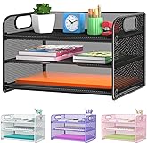 Samstar 3 Tier Letter Tray Paper Organizer with Handle, Mesh Desk Organizer Paper Sorter File Rack Shelves, Black