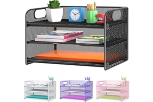 Samstar 3 Tier Letter Tray Paper Organizer with Handle, Mesh Desk Organizer Paper Sorter File Rack Shelves, Black