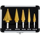 Step Drill Bit Set for Metal- 5PCS Ti Step Bit with Two Straight Flutes | 50 Sizes 4241 HSS Drill Set from 1/16" to 1-3/8" for Aluminum, Wood &amp; Plastic, Unibit for Electricians &amp; DIY
