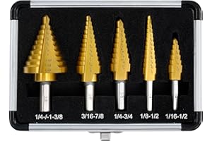 SEDIANAS 5PCS Titanium Step Drill Bit - 4241 HSS Step Bit with Two Straight Flutes, 50 Sizes from 1/16" to 1-3/8" for Metal, Aluminum, Wood & Plastic, Unibit for Electricians & DIY with Aluminum Case