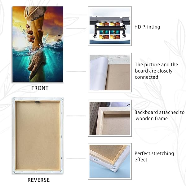 FRAMED JESUS CHRIST CANVAS WALL ART THE HAND OF GOD JESUS REACHING INTO WATER CHRISTIAN PAINTING PRINTS BIBLICAL WALL DECOR RELIGIOUS ROOM DECOR FOR CHURCH PRAYER ROOM SCHOOLS HOSPITALS 16″ X 24″