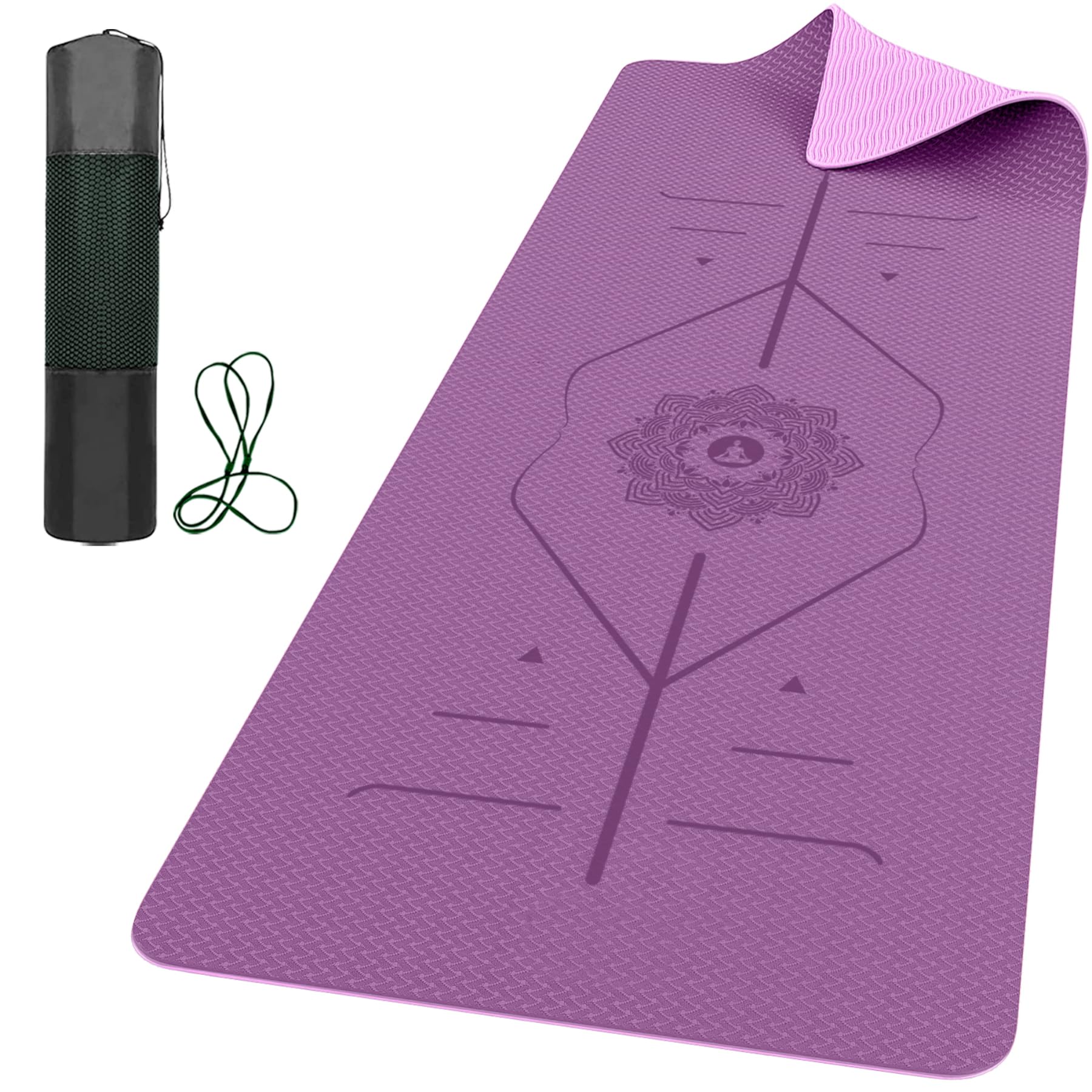 ROMIX Pro Yoga Mat with Alignment Lines 6mm, Non-Slip Ultra Lightweight Sweat Resistant Eco-Friendly Gym Workout Mat with Carry Bag and Strap for Women Men for Pilates Gymnastics
