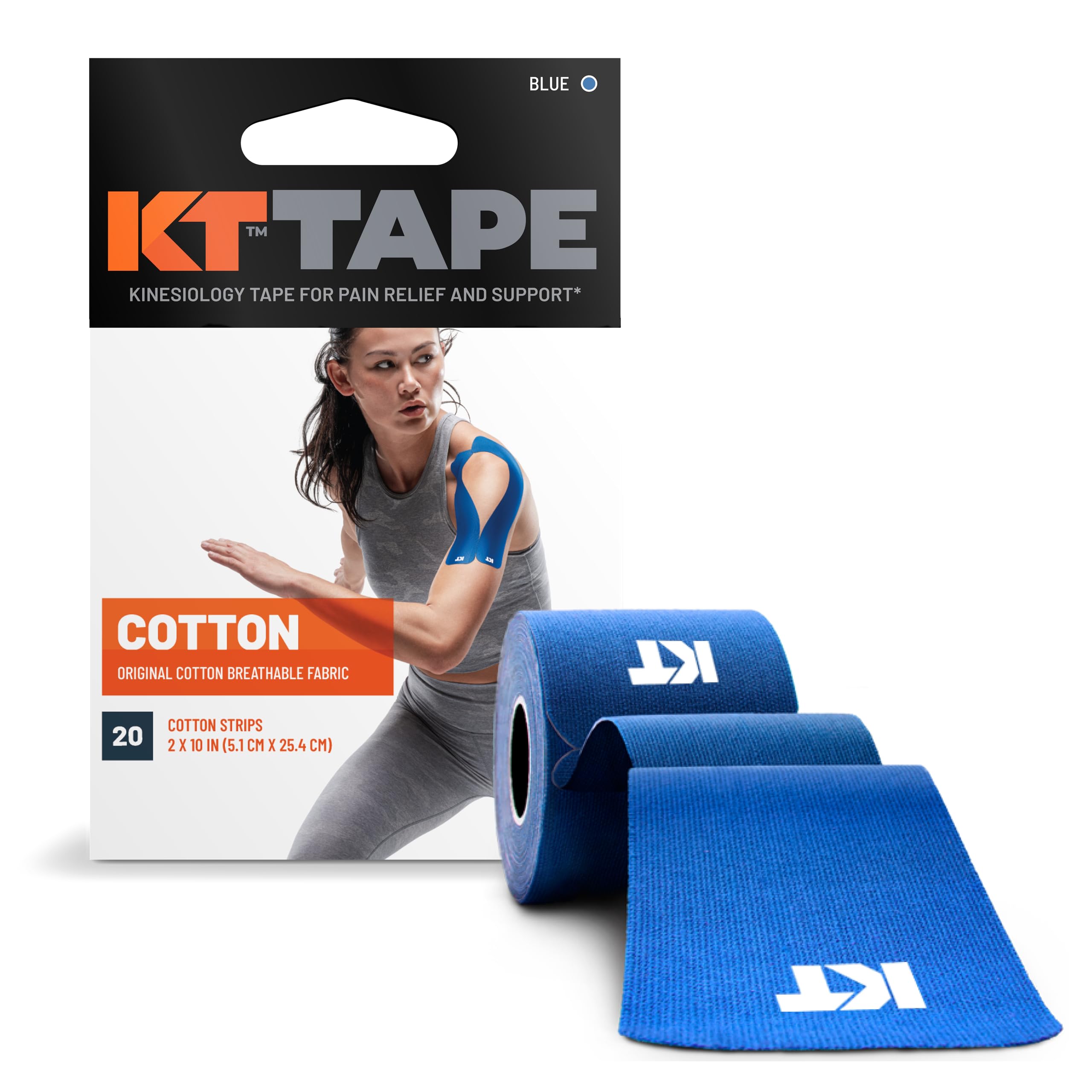 KT TAPE Original, Pre-cut, 20 Strip, Cotton, Blue