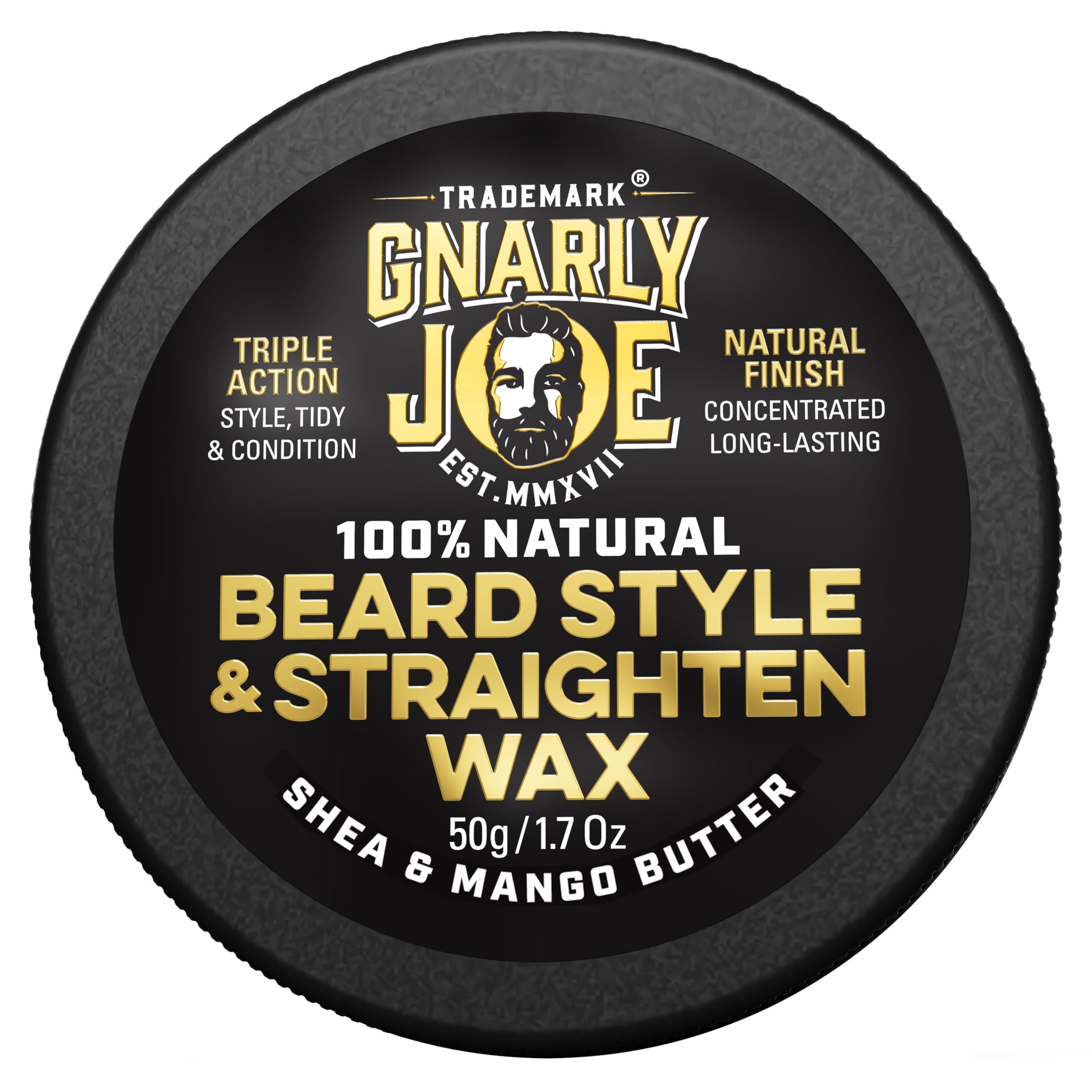 Gnarly Joe Beard Styling & Straightening Wax - 50g Beard Wax for Men Strong Hold - Natural Beard Styling Balm & Conditioner - Triple Action Beard Grooming Wax for Style, Tame & Moisture - Made in UK
