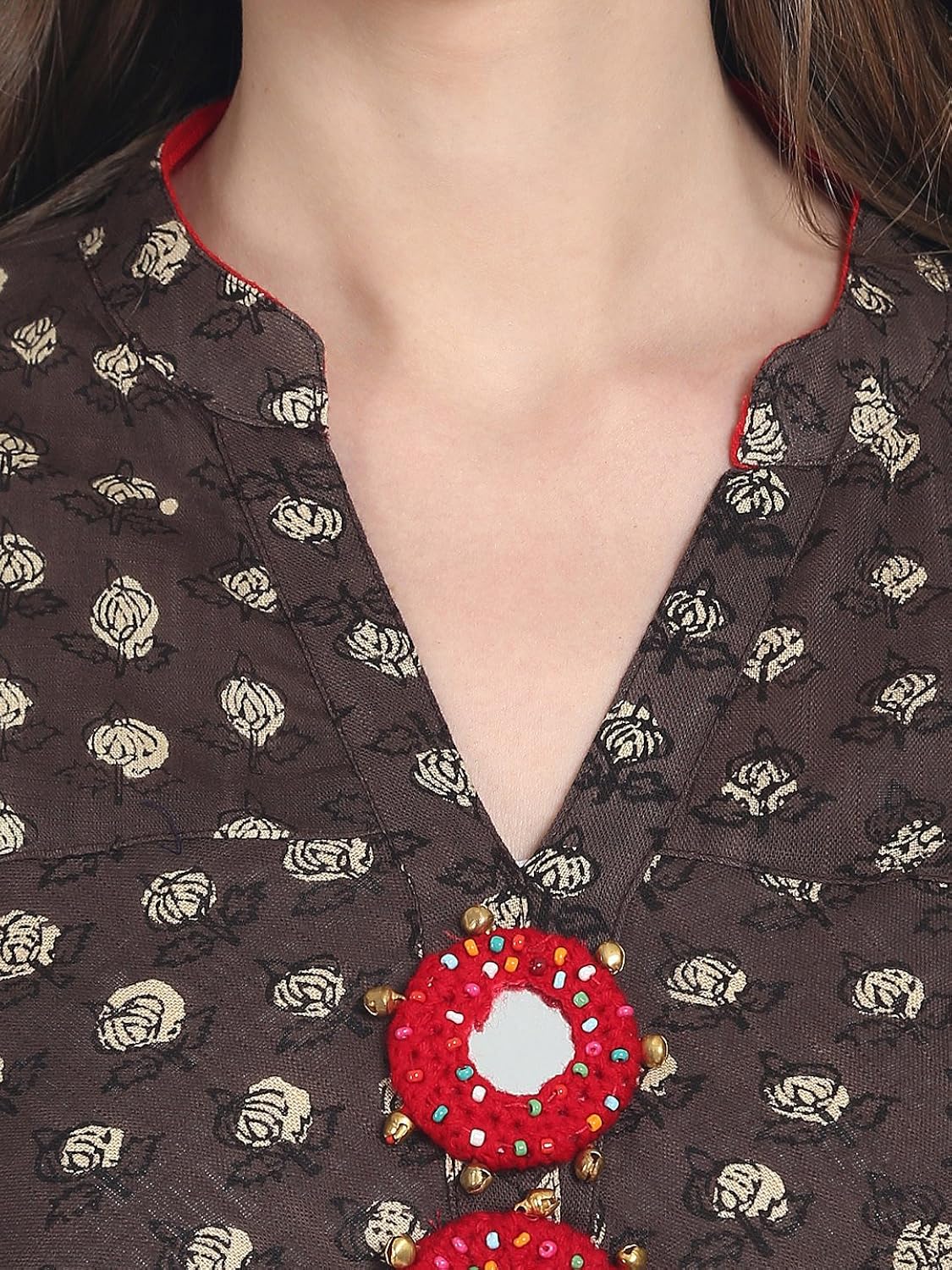 amayra womens cotton printed anarkali kurti (brown)