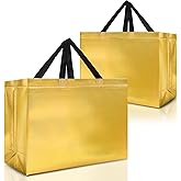 Nush Nush Gold Gift Bags Extra Large – Set of 12 Reusable XL Gift Bags With Handles, Black - Ideal XL Goodie Bag for Xmas, Thanksgiving, Wedding, Bachelorette, Birthday Party Favors – 15.5Wx6Dx12H