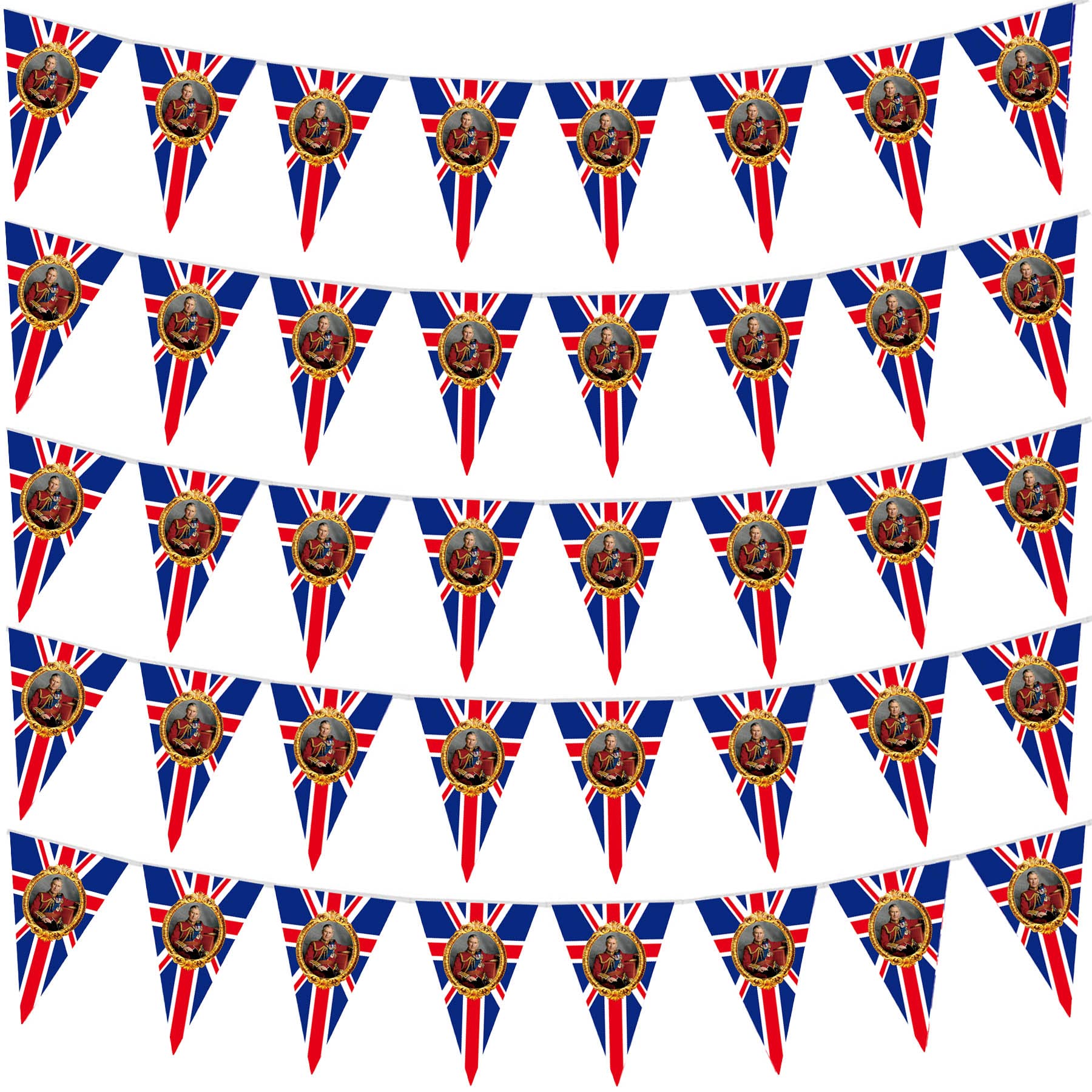 32ft Union Jack Flags Bunting for King Charles III Union Jack Coronation Souvenir Flag,King Charles the Third Union Jack Banner,His Majesty the King's Royal Decoration for Street Parties,Royal Events