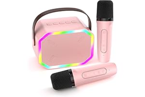CITFIS Mini Karaoke Machine for Kids, Portable Mini Karaoke Machine with 2 Wireless Microphones, Birthday Gifts Idea for Girls 4-12+ Years Old Family Home Party Gifts for Kids (Pink-2 Mic)