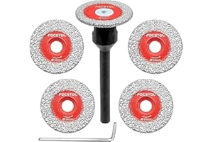 Mini Diamond Engraving Saw Blade - FOCSTOL 5pcs 1-3/16 Inch(30mm) Cutting Disc and 1pc 1/4 Inch(6mm) Round Shank for Marble G