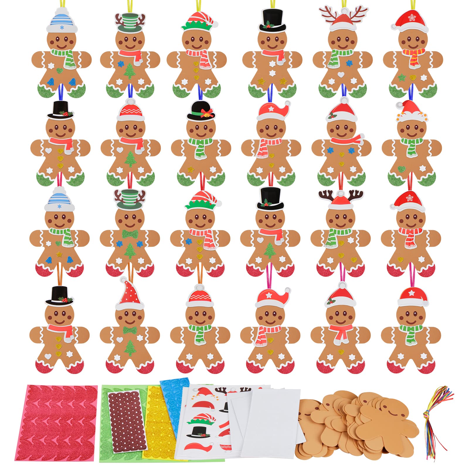 LAMEK 24 Pack Gingerbread Man Craft Kits Kids Creative Christmas Crafts Foam Rubber Crafts for Boys Girls Xmas Tree Decoration Winter New Year Party Favour