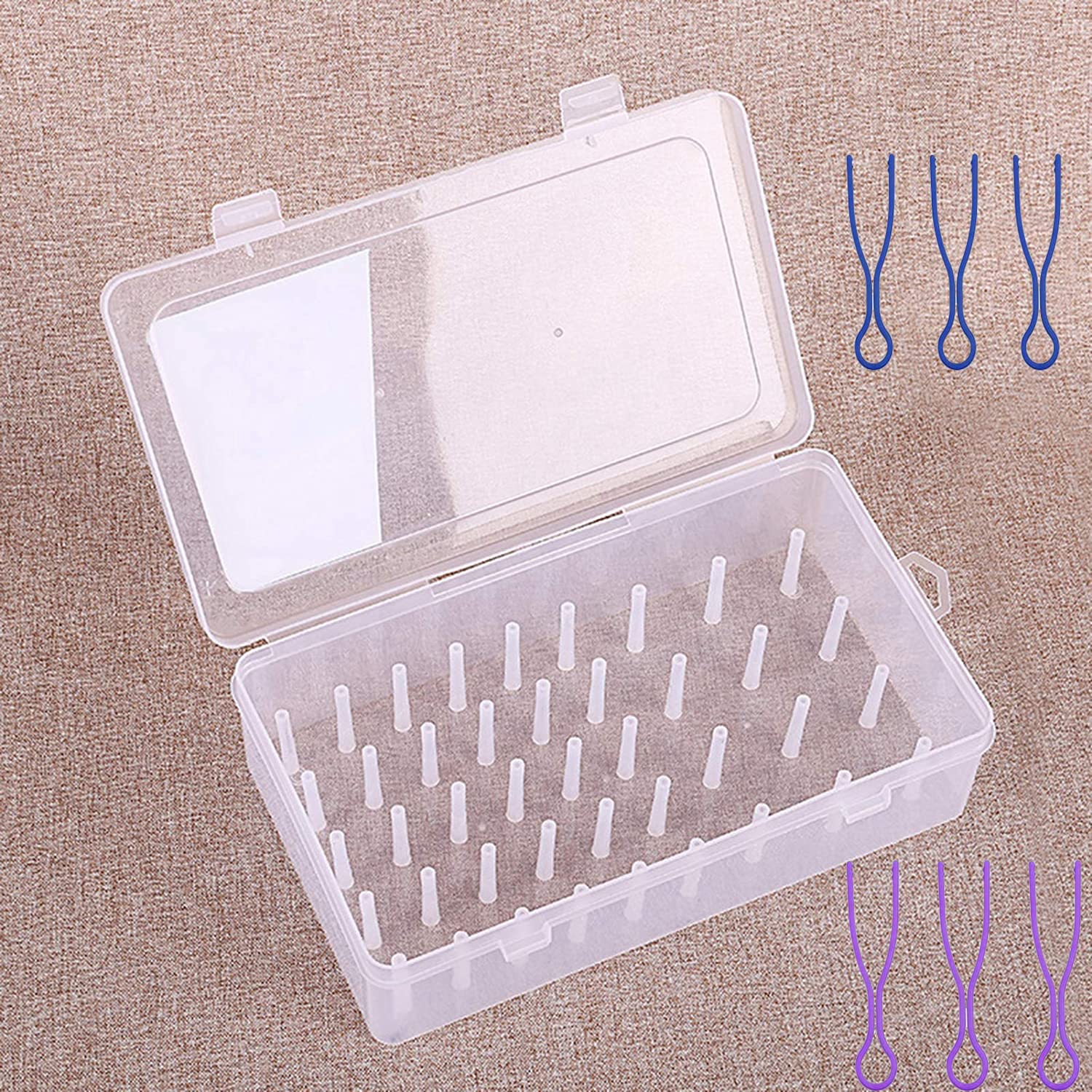 GIRAFEDA Thread Storage Box 42 Spool Sewing Thread Box Transparent Thread Organizer Empty Plastic Spools Empty Holder with 50 PCS Bobbin Buddies Bobbin Thread Holders for Sewing Embroidery Spools