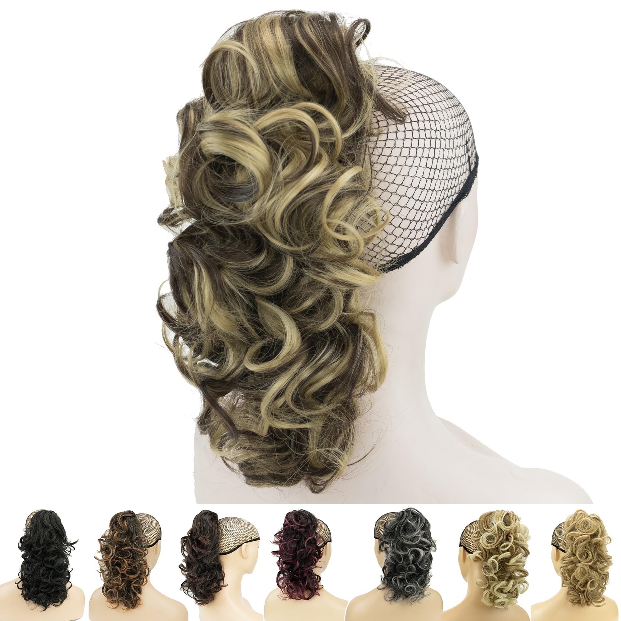 IMISSU Messy Curly Hair Short Claw Ponytail Hair Extensions Pony Tail Clip in Hairpieces (Mixed Brown) — image 1