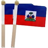 TSMD Haiti Stick Flag Haitian Small Mini Hand Held Flags,5x8 Inch,12 Pack