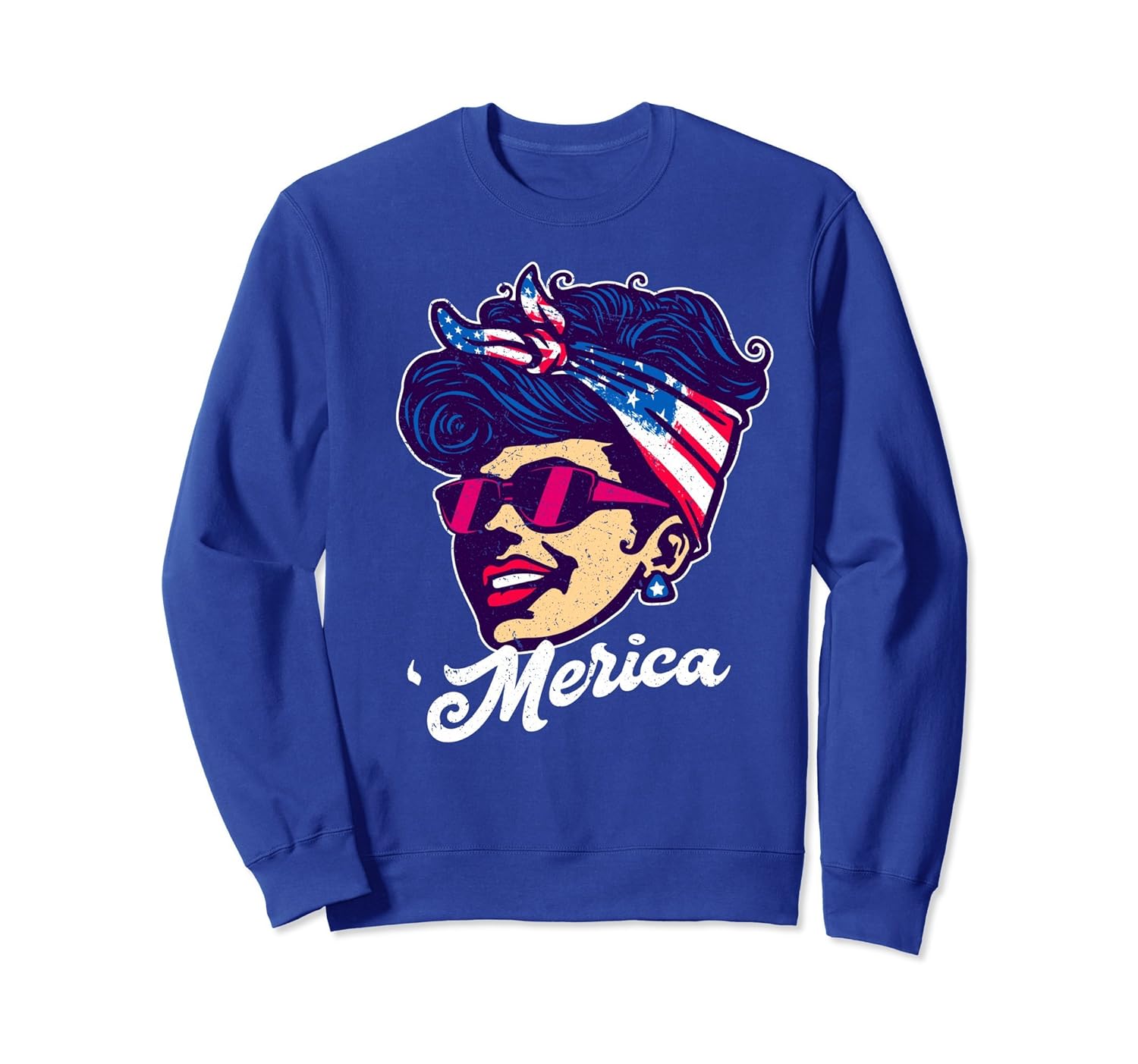 Merica Pin-Up Patriot USA Bandana July 4th Sweatshirt-anz