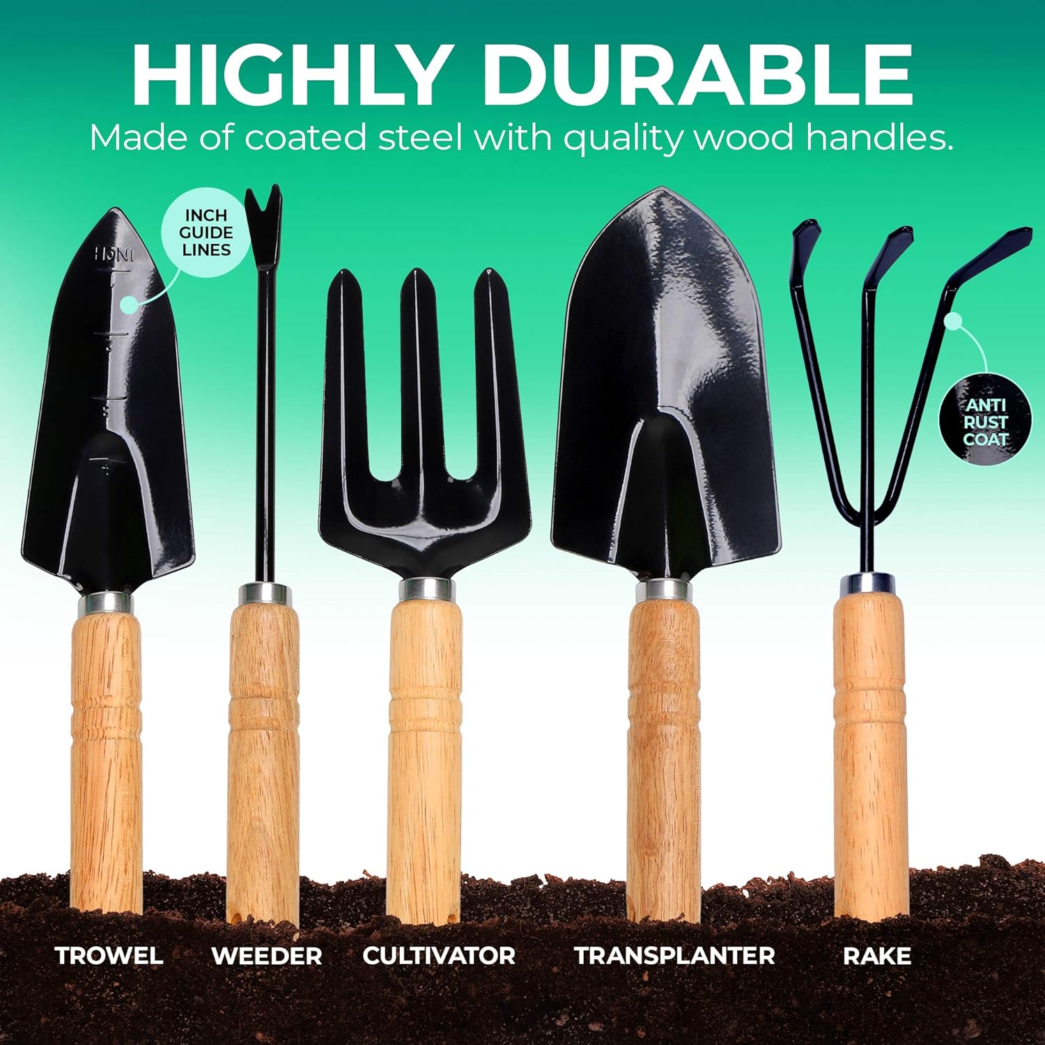 Scuddles Garden Tools Set - 8 Piece Heavy Duty Gardening Kit with Storage Organizer, Ergonomic Hand Digging Weeder Rake Shovel Trowel Sprayer Gloves Gift for Men Or Women : Garden & Outdoor