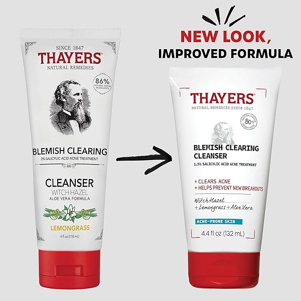 THAYERS BLEMISH CLEARING FACE CLEANSER WITH 1.5% SALICYLIC ACID, ACNE TREATMENT FACE WASH, SOOTHING AND NON-STRIPPING SKIN CARE, 4.4 FL OZ