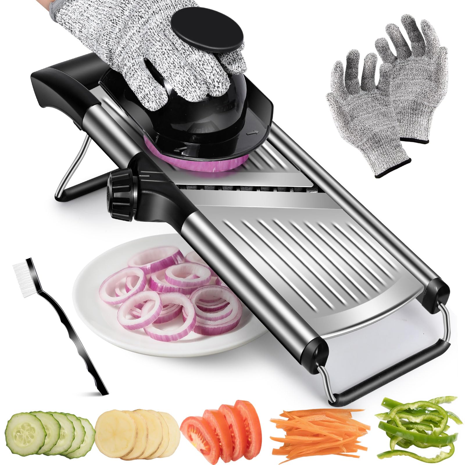 Pawchop Mandoline Vegetable Slicer,5-in-1 Safety Mandoline Slicer with Food Holder,Vegetable Slicer for Julienne Cutter Peeler,Stainless Steel Vegetable Cutter Chopper for Kitchen,Easy to Clean