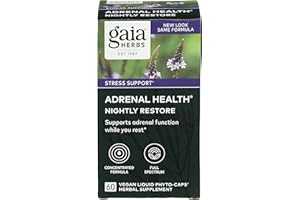 Gaia Herbs Adrenal Health Nightly Restore - Herbal Supplement with Ashwagandha, Magnolia Bark, Cordyceps, Lemon Balm & More* - 60 Vegan Liquid Phyto-Capsules (30 Servings)