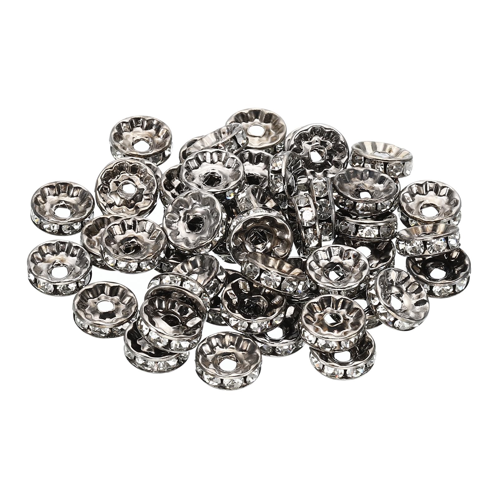 PATIKIL 10mm Spacer Beads, 100pcs Bead Spacers Rondelle Spacer Beads Rhinestone Charm Small Round Bulk Glass Beads Crystal for Making Bracelets Necklaces DIY, Black