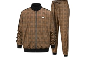 YuDanae Mens Tracksuit 2 Piece Plaid Sweatsuits Full Zip Set Men Jogger Sweat Suits Jacket Pants Jogging Outfits